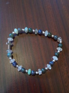 Handmade Gemstone Crystal Beaded Bracelet with Silver Cross Charm
​